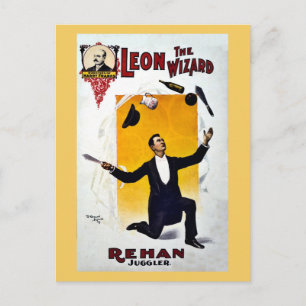 Cartão Postal Vintage Leon The Wizard, Rehan Juggler Circus
