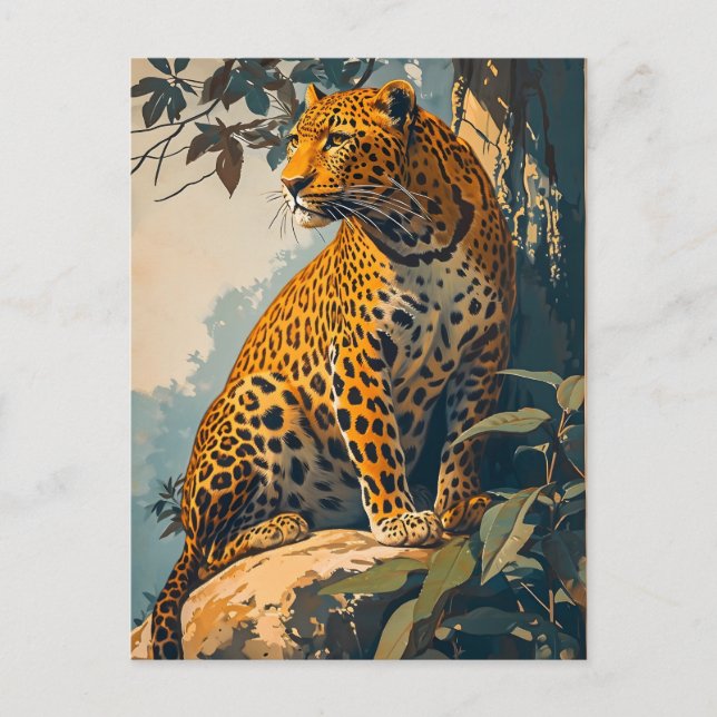 Cartão Postal Vintage Leopard Art (Frente)