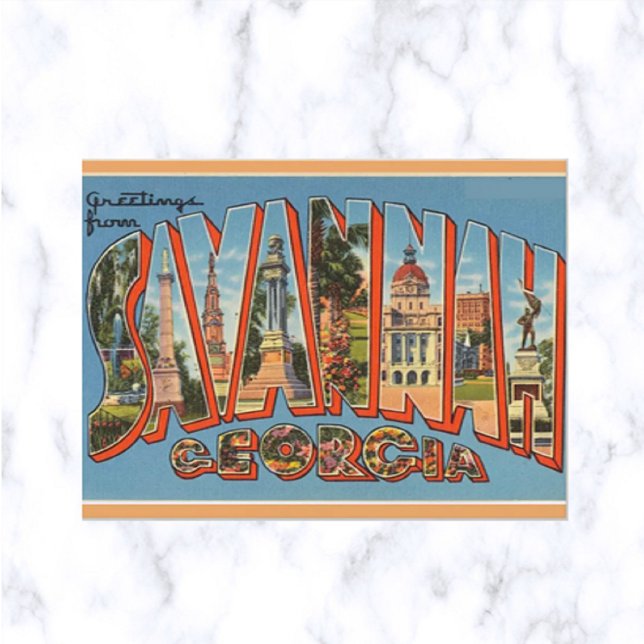 Cartão Postal Vintage - Letra Big Savannah Georgia (Criador carregado)