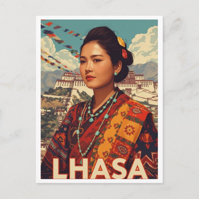 Cartão Postal Vintage Lhasa Tibet Woman Potala (Frente)
