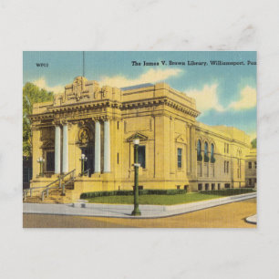 Cartão Postal Vintage, Library, Williamsport, Pensilvânia