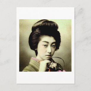 Cartão Postal Vintage Linda Geisha Japonesa Possuindo Antigo Jap