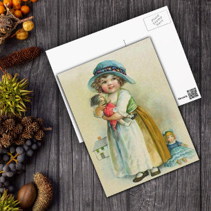 Cartão Postal Vintage Little Girl Chubby Cheira Bonecas De Chap