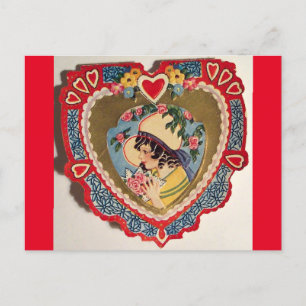 Cartão Postal Vintage Little Girl in Heart Namorados