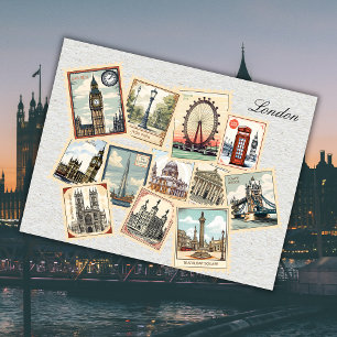 Cartão Postal Vintage London City Stamps England Viagem Art