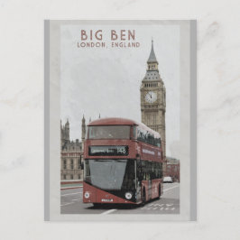 Cartão Postal Vintage London England Big Ben Red Bus Viagem