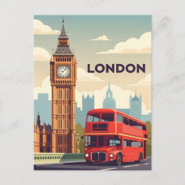 Cartão Postal Vintage London with Big Ben and Red bus