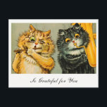 Cartão Postal Vintage Louis Wain Cats So Grateful for You<br><div class="desc">This postcard features a reproduction of vintage anthropomorphic cartoon cats titled "Music in Pusstown" with customizable fancy elegant "So Grateful for You" text. The cat on the left struggles to play a small flute while the cat on the right seems to strain for enough breath to play a brass tuba....</div>