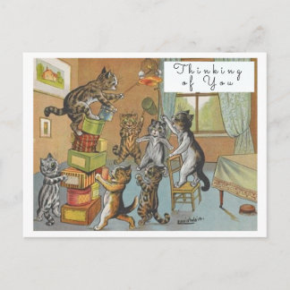 Cartão Postal Vintage Louis Wain Funny Cats Art Thinking of You