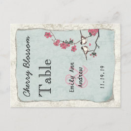 Cartão Postal Vintage Love Bird Pink Chersom Blossom Table Numbe