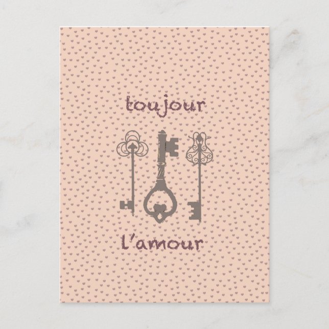 Cartão Postal Vintage Love Hearts & French Keys (Frente)
