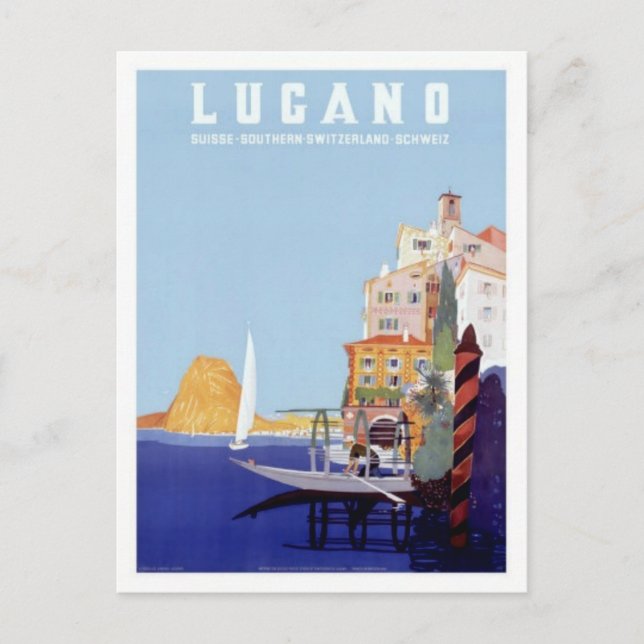 Cartão Postal Vintage Lugano, Suiça (Frente)