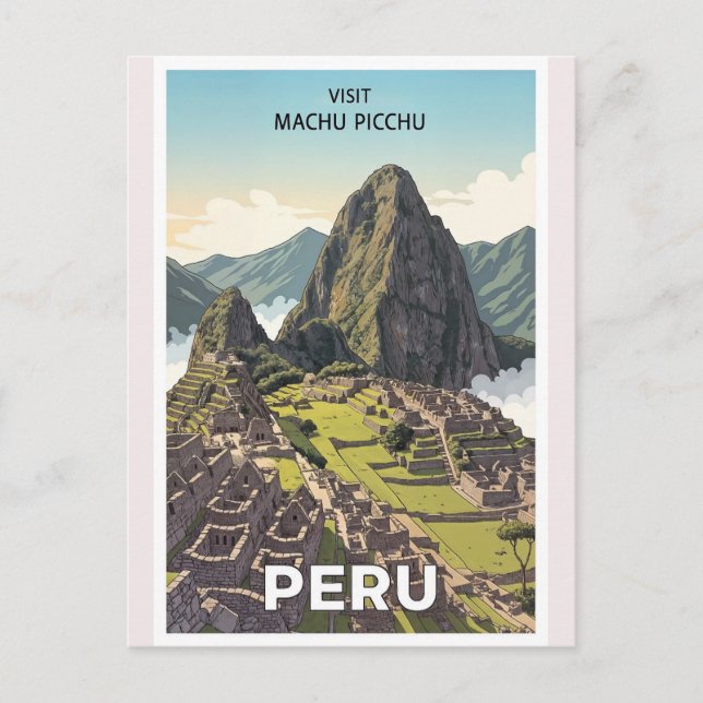 Cartão Postal Vintage Machu Picchu Peru Retro Travel (Frente)