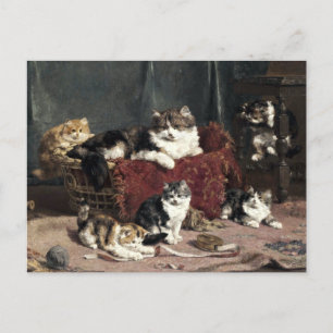 Cartão Postal Vintage Mãe Cat Com Gatinhos Reproduzíveis