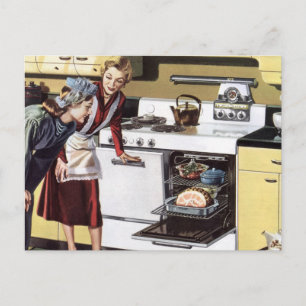 Cartão Postal Vintage Mãe na Cozinha Cozinhar e Páscoa
