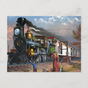 Cartão Postal Vintage Mail Train Viagem Illustration Art