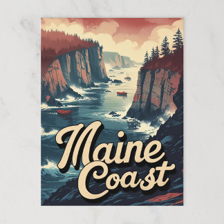 Cartão Postal Vintage Maine Coast Boats & Cliff