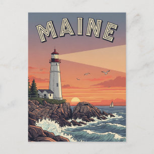 Cartão Postal Vintage Maine Lighthouse Viagem