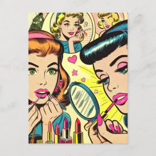 Cartão Postal Vintage Makeup Girls Histórias em quadrinhos