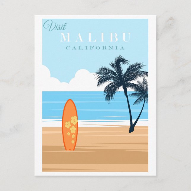 Cartão Postal Vintage Malibu California Beach Viagem (Frente)