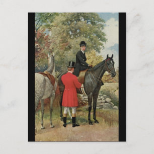 Cartão Postal Vintage Man Horses Equestrian