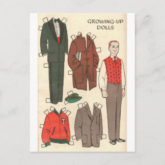 Cartão Postal Vintage Man Paper Doll