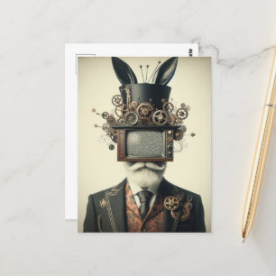 Cartão Postal Vintage Man with a TV on Head Rabbit Ears