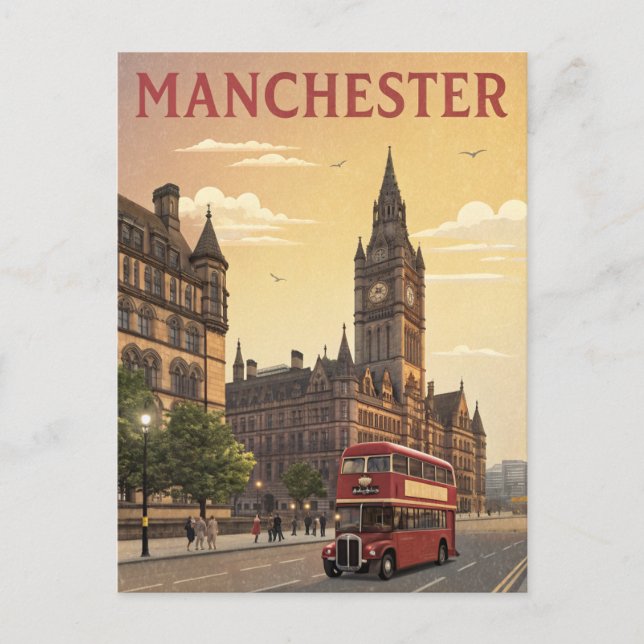 Cartão Postal Vintage Manchester Town Hall Viagem (Frente)
