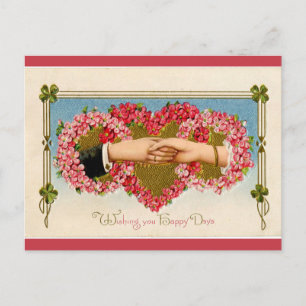 Cartão Postal Vintage Mãos Juntem-se Através do Namorados Floral