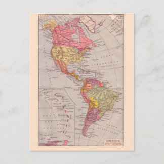 Cartão Postal Vintage map, 1920, América, Norte e Sul