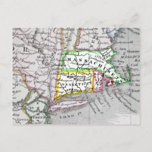 Cartão Postal Vintage map de Massachusetts, Connecticut Rhode I.