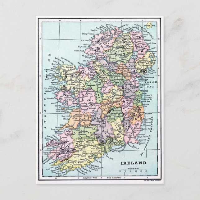 Cartão Postal Vintage Map - Irlanda (Frente)