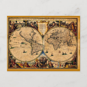 Cartão Postal Vintage Map Nova totius terrarum 1625