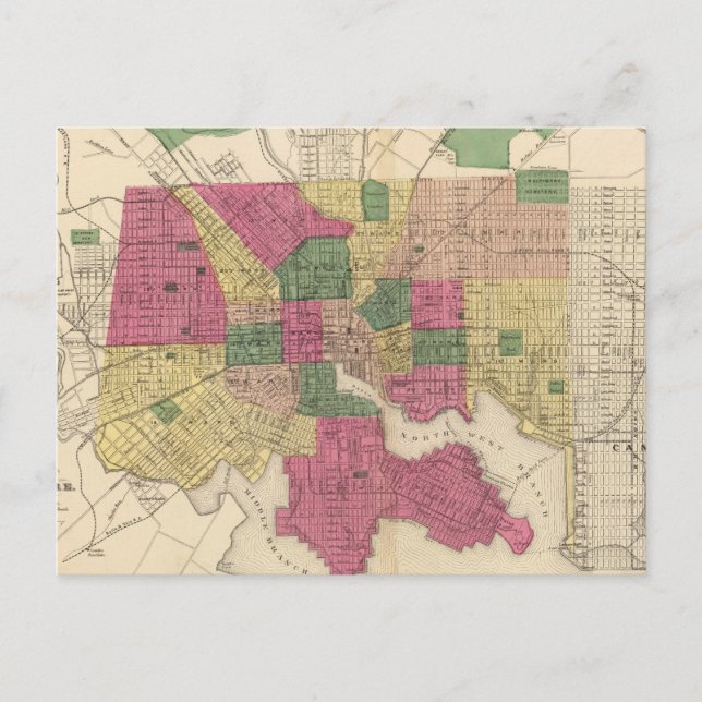 Cartão Postal Vintage Map of Baltimore (1873) (Frente)