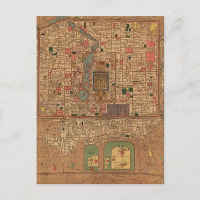 Cartão Postal Vintage Map of Beijing China (1914) (Frente)