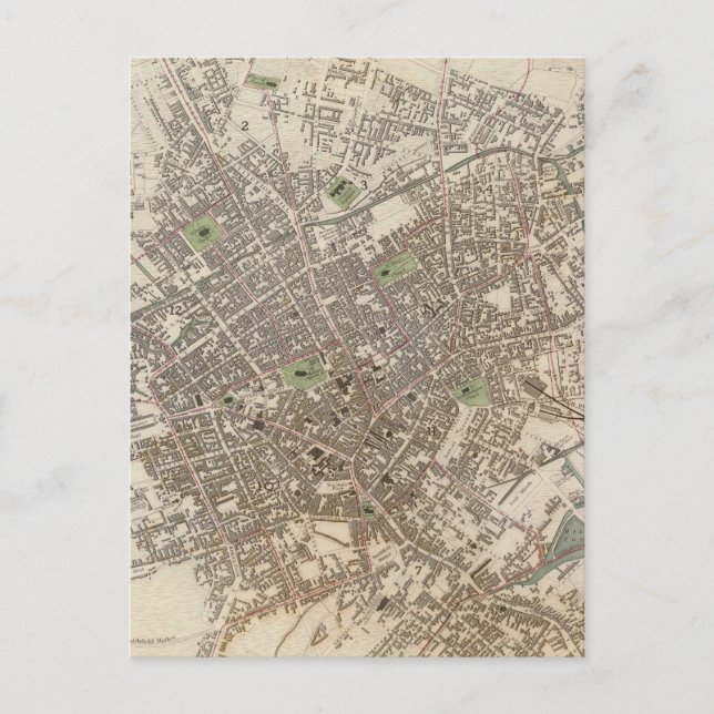 Cartão Postal Vintage Map of Birmingham England (1839) (Frente)