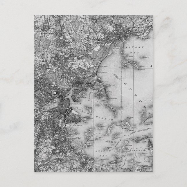 Cartão Postal Vintage Map of Boston (Frente)