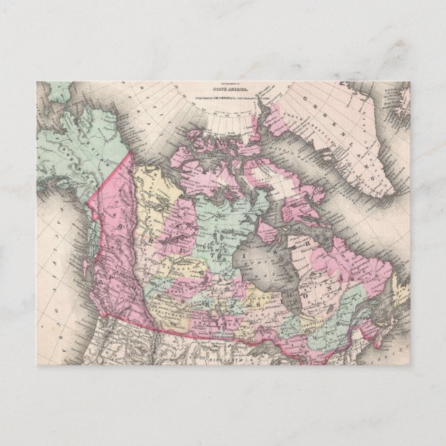 Cartão Postal Vintage Map of Canada (1857) (Frente)