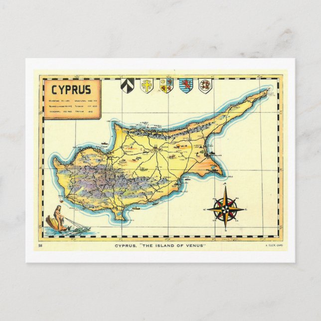 Cartão Postal Vintage Map of Cyprus (Frente)