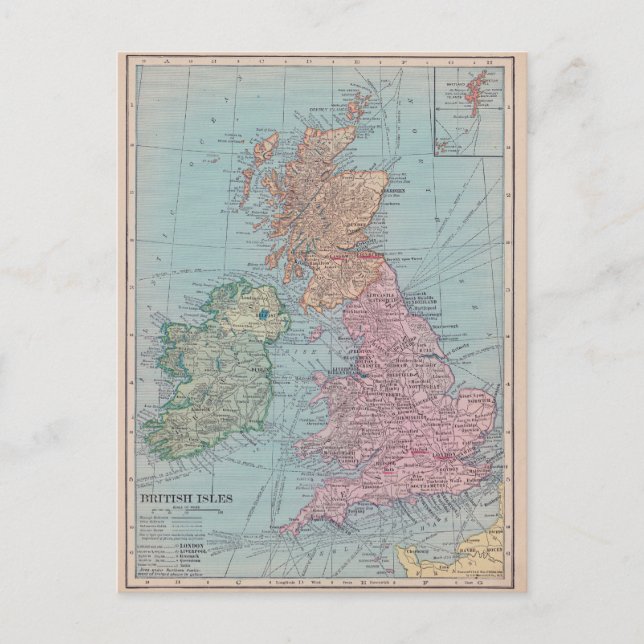 Cartão Postal Vintage Map of England (Frente)