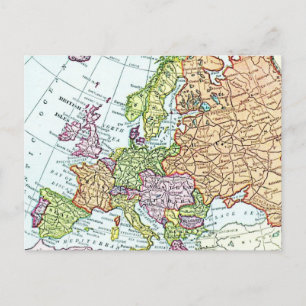 Cartão Postal Vintage map of Europe color pastels