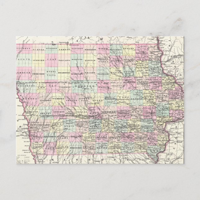 Cartão Postal Vintage Map of Iowa (1855) (Frente)