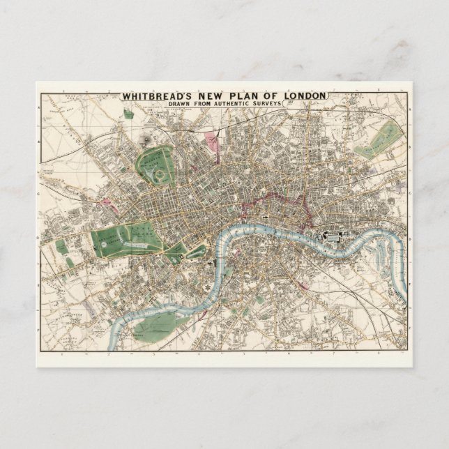 Cartão Postal Vintage Map of London England (1853) (Frente)