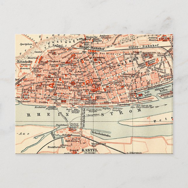 Cartão Postal Vintage Map of Mainz Germany (1905) (Frente)