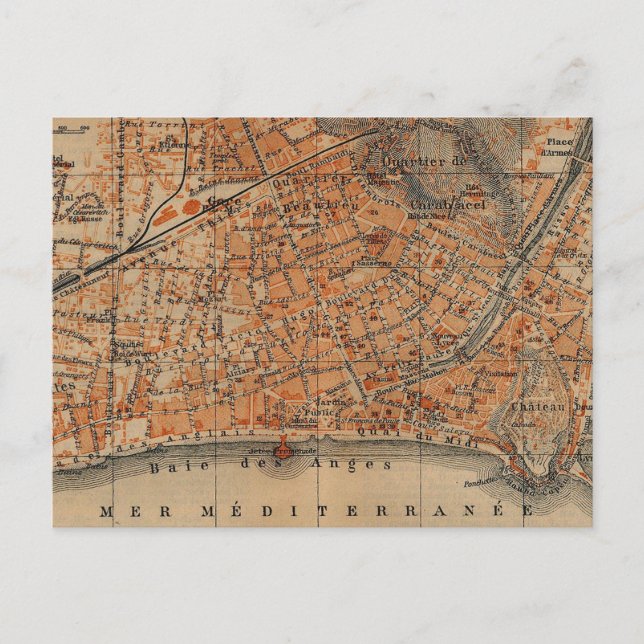 Cartão Postal Vintage Map of Nice France (1914) (Frente)