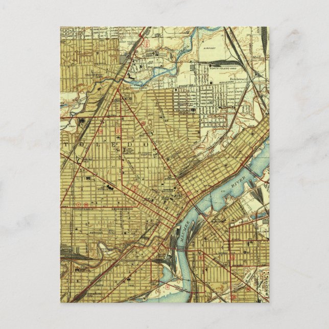 Cartão Postal Vintage Map of Toledo Ohio (1938) (Frente)
