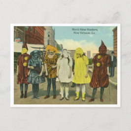 Cartão Postal Vintage Mardi Gras em fantasias