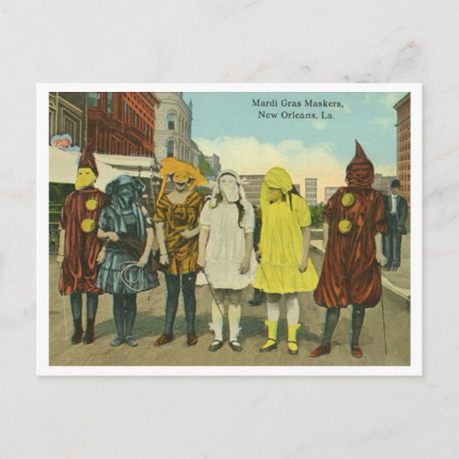 Cartão Postal Vintage Mardi Gras em fantasias (Frente)