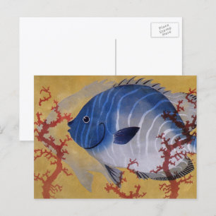 Cartão Postal Vintage Marine Ocean Life Tropical Blue Fish Coral