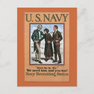 Cartão Postal Vintage Marinho, aqui está ele, senhor, recrutand